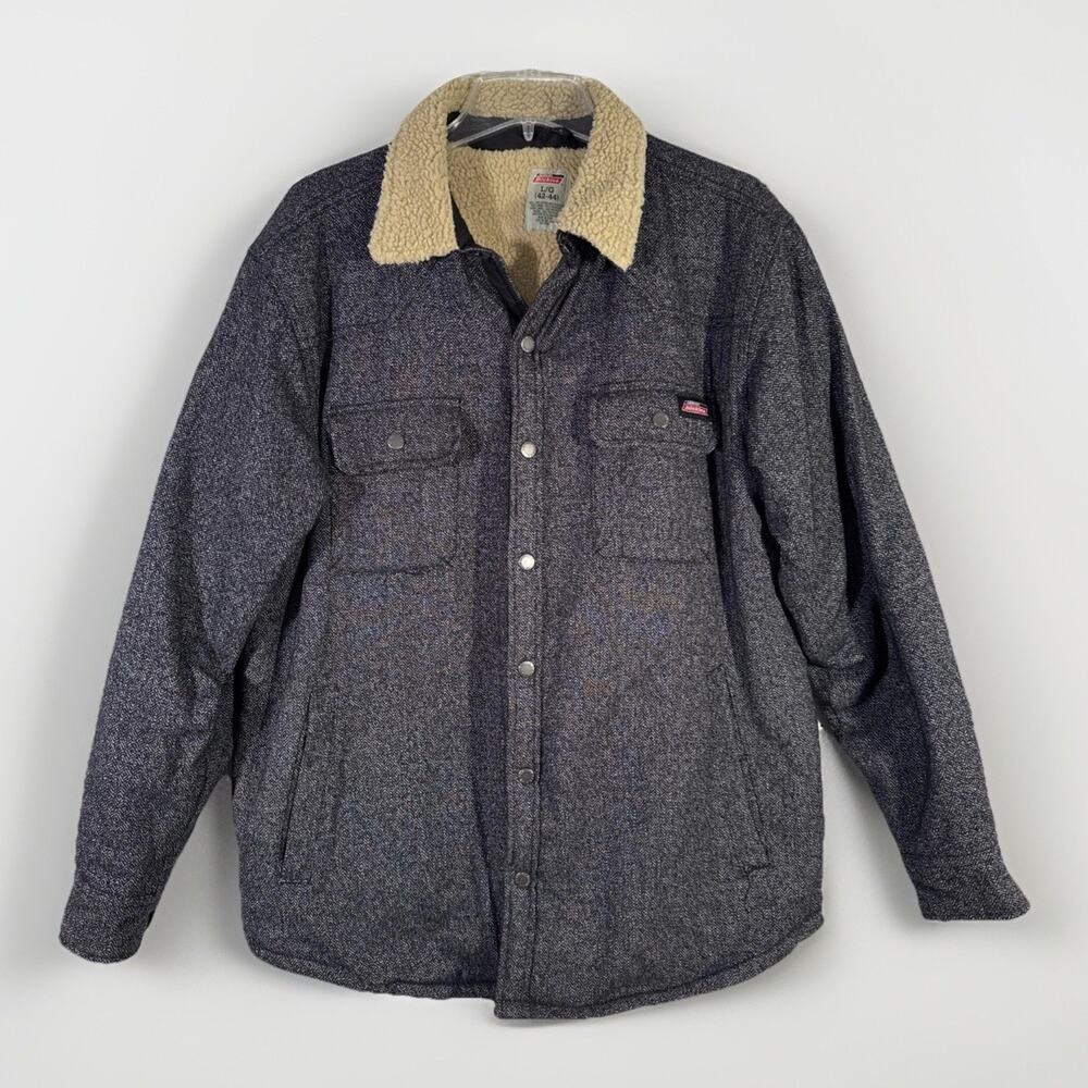Dickies Jacquard Sherpa Lined Shirt Jacket Mens L Gray Workwear Shacket